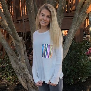 Sequin pocket Long sleeve top in White
